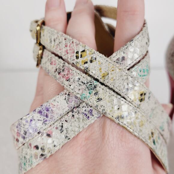 Stuart Weitzman womens rainbow snakeskin strappy high heel sandal size 8.5 - Picture 7 of 11